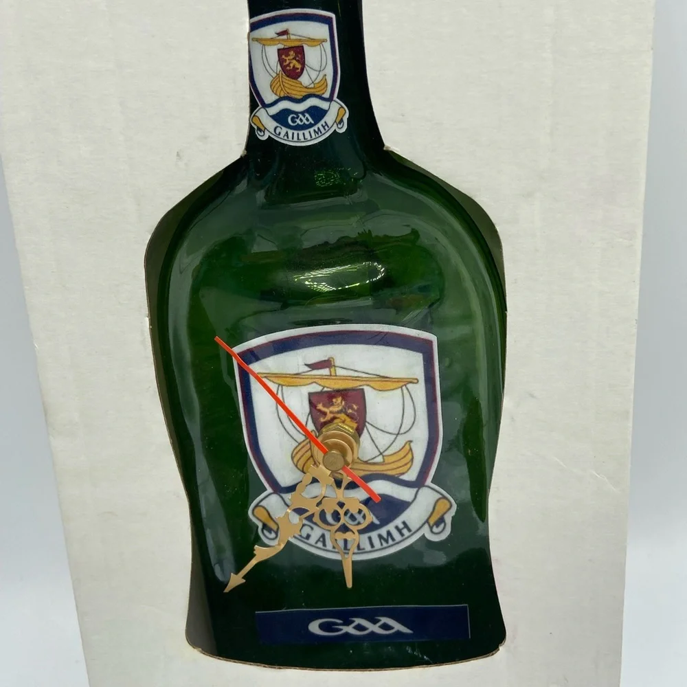 The Rare Auld Time Company Handmade Irish Bottle Clock – Galway GAA Crest